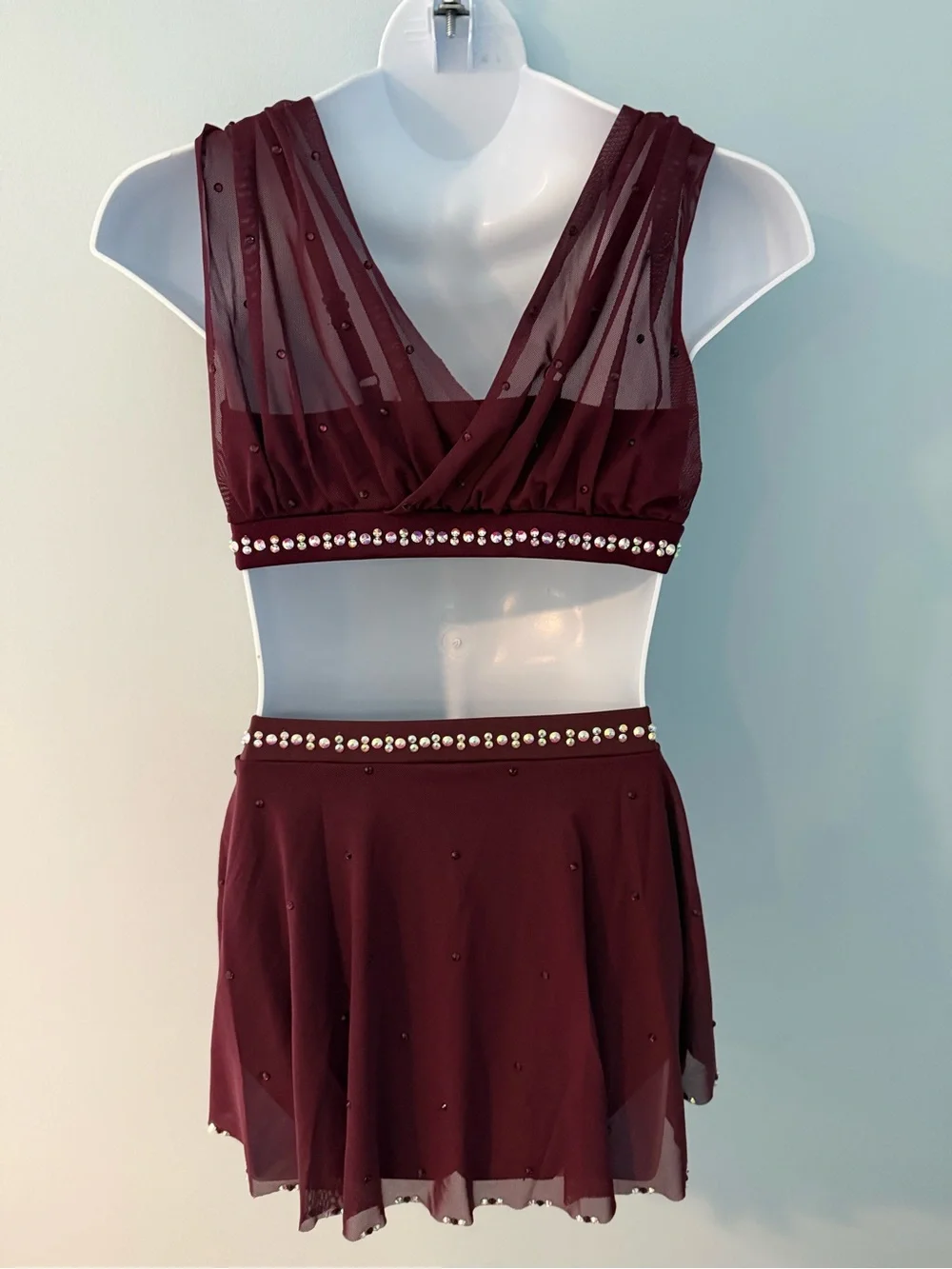 Girls Size 14 Rhinestone Lyrical Costume, Maroon Dance Outfit